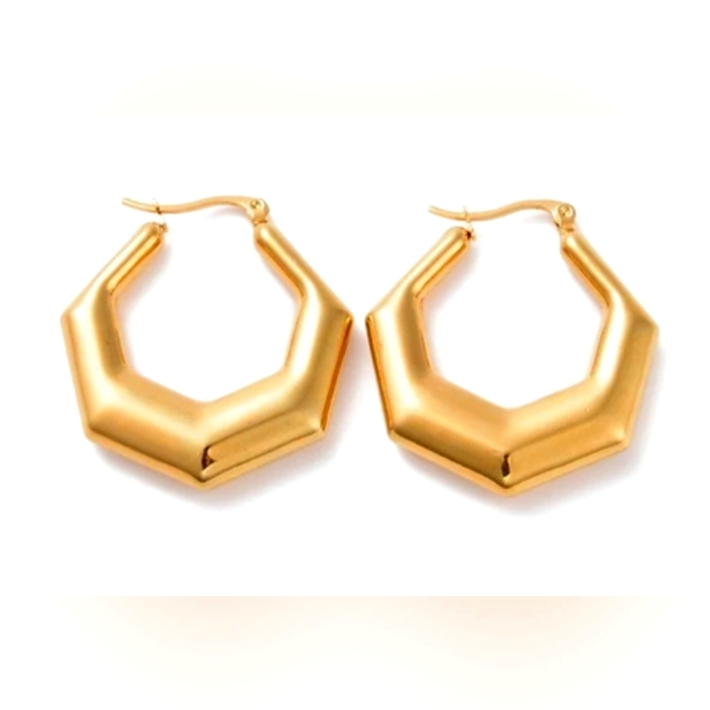 POLYGON HOOP EARRING STAINLESS STEEL COLORS GOLD